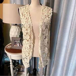 Sostanza Crochet Sweater Vest Vintage Medium Boho Ramie Floral‎ Hippie 90s Y2K